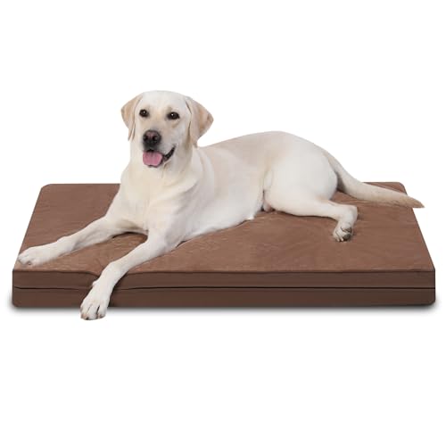 Waterproof Dog Bed Large Medium Sized Dogs Outdoor Orthopedic Crate Pad Washable Pet Beds Removable Cover Egg Crate Foam Support Durable Anti-Slip Kennel Pads 35"x22" Gray Y3610