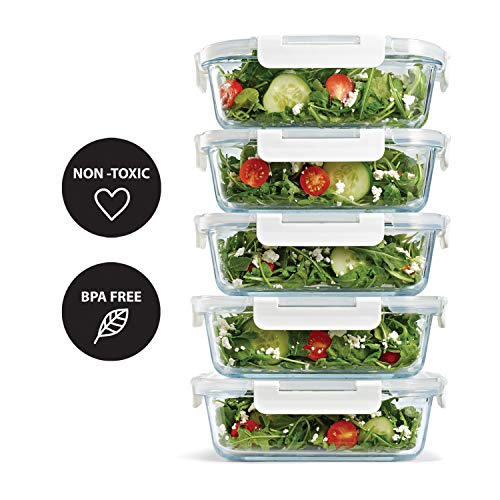 5-Pack Two Compartments Glass Storage Containers with Locking Lids, 27 oz. P3030