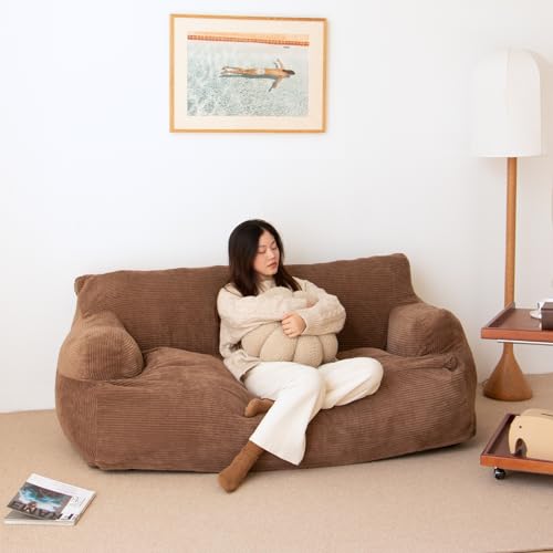 Brown Twin Size Foam Filling Bean Bag Sofa with Removable Cover Y63747