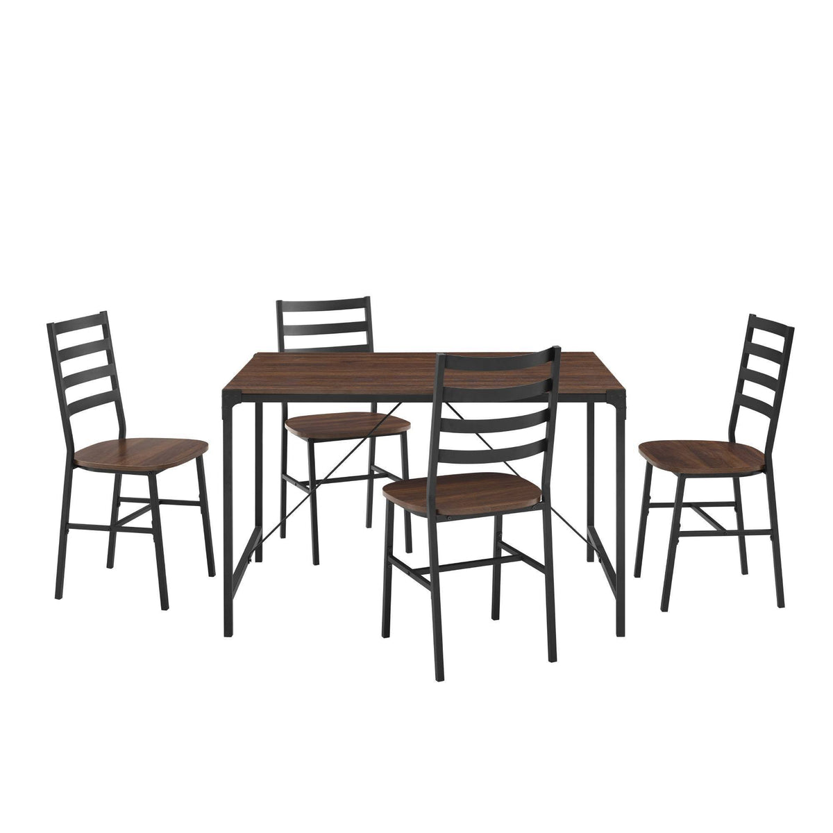 5pc Industrial Farmhouse Angle Iron Dining Set Dark Walnut M76926