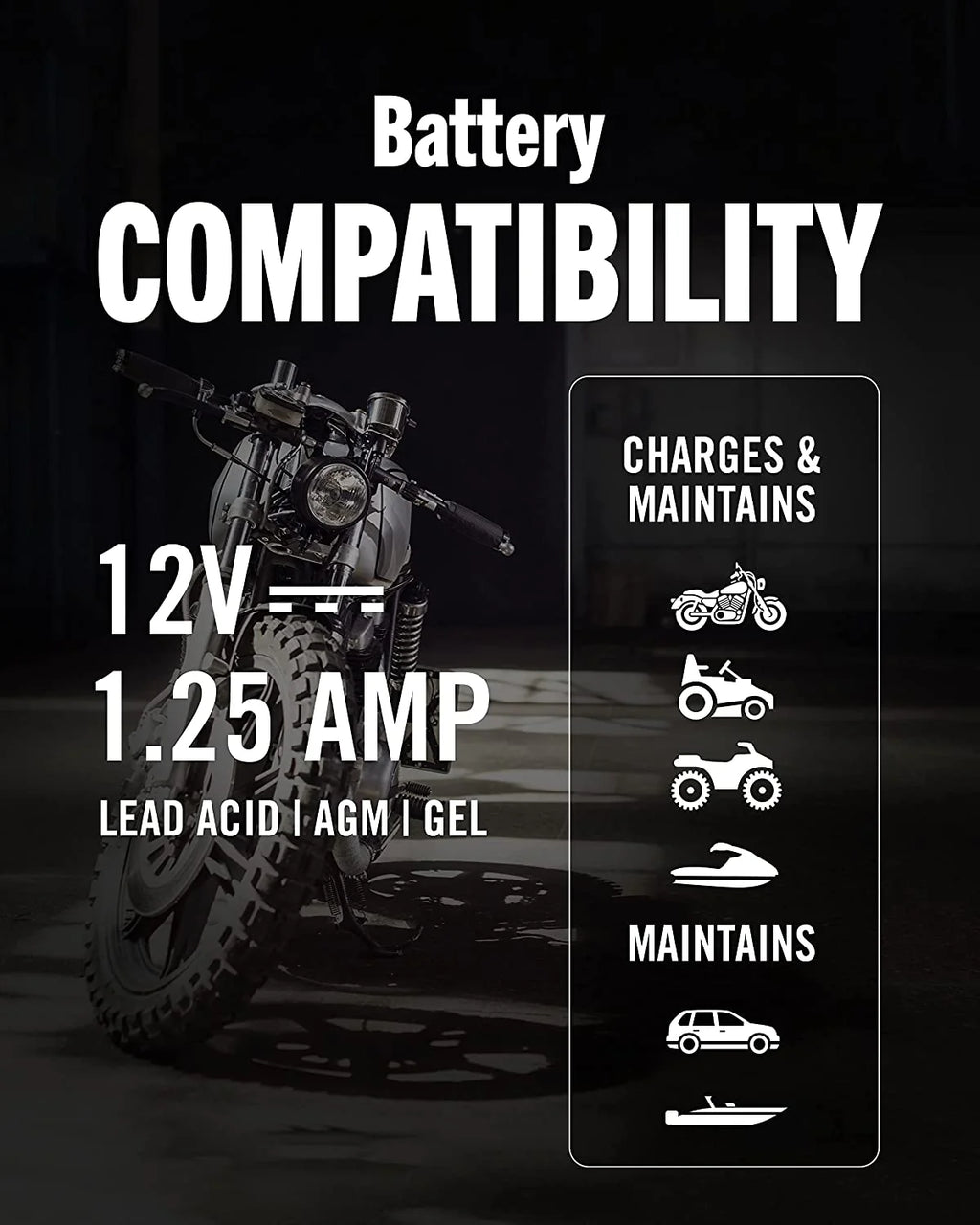 12V 1.25 AMP Battery Charger and Maintainer H378