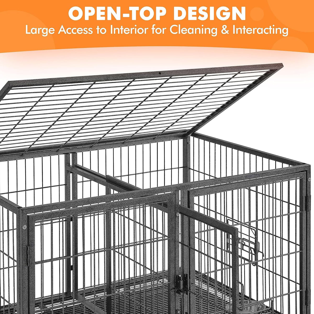Stackable Dog Crate with Divider 43'' Rolling Heavy Duty Dog Cage with Open Top 2 Removable Trays H881513