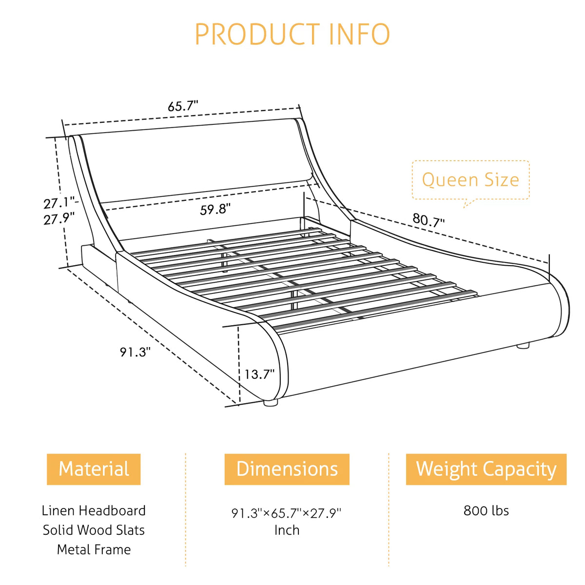 Black Queen Size Faux Leather Platform Bed Frame K7784