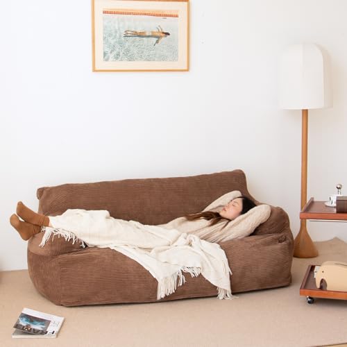 Brown Twin Size Foam Filling Bean Bag Sofa with Removable Cover Y63747