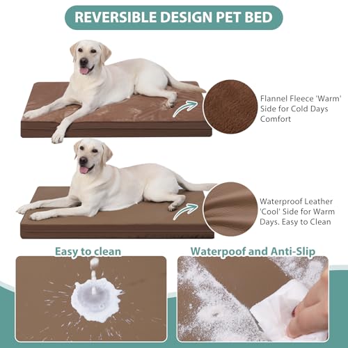 Waterproof Dog Bed Large Medium Sized Dogs Outdoor Orthopedic Crate Pad Washable Pet Beds Removable Cover Egg Crate Foam Support Durable Anti-Slip Kennel Pads 35"x22" Gray Y3610