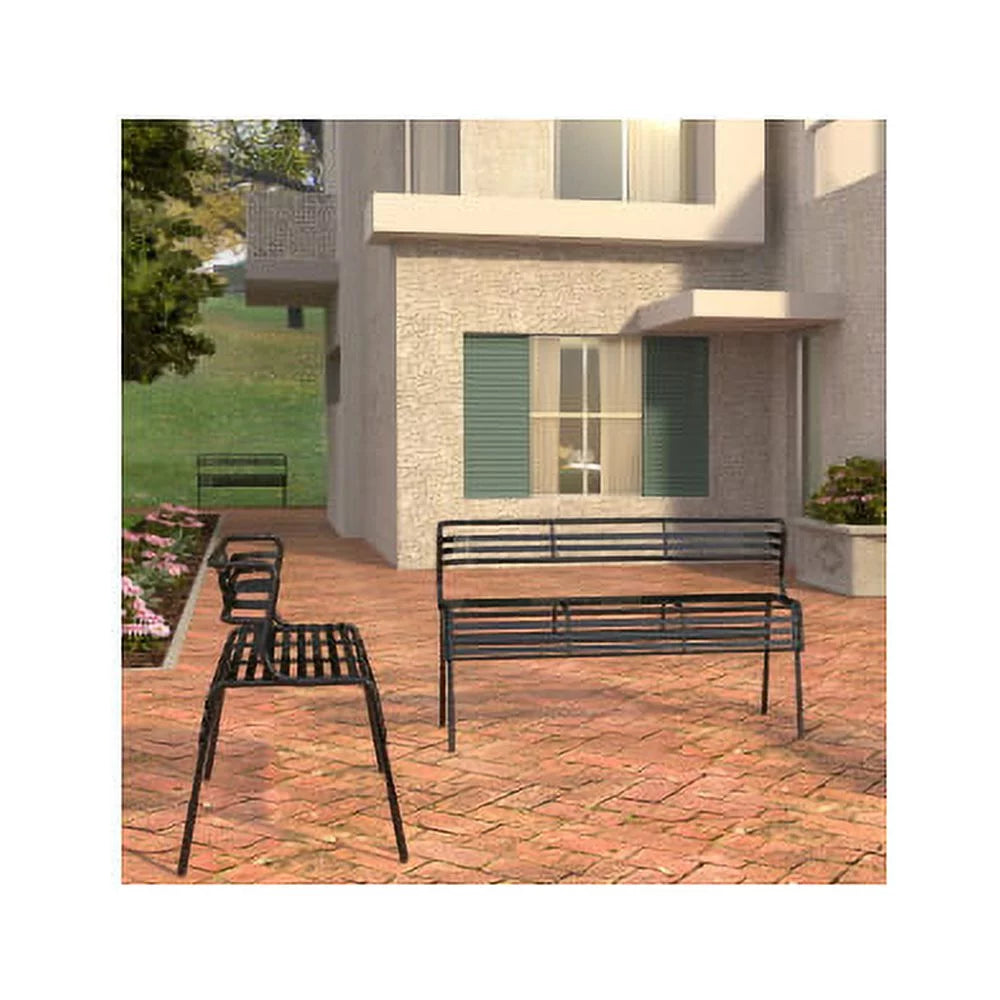 Indoor/Outdoor Steel Bench with Back Black I50675