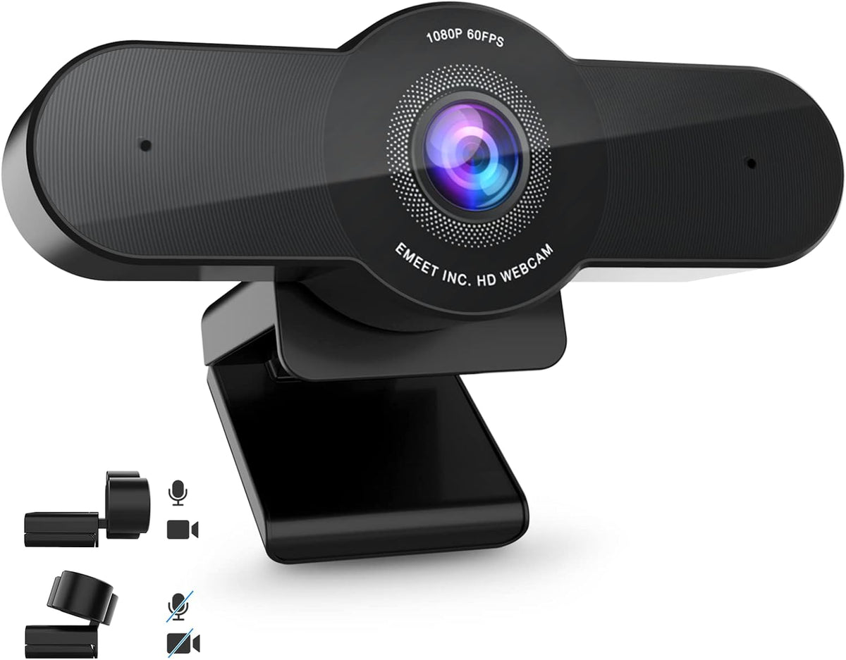 1080P 60FPS Webcam with Privacy Mode, Built-in 2 Noise Reduction Mics, Autofocus USB Camera W356