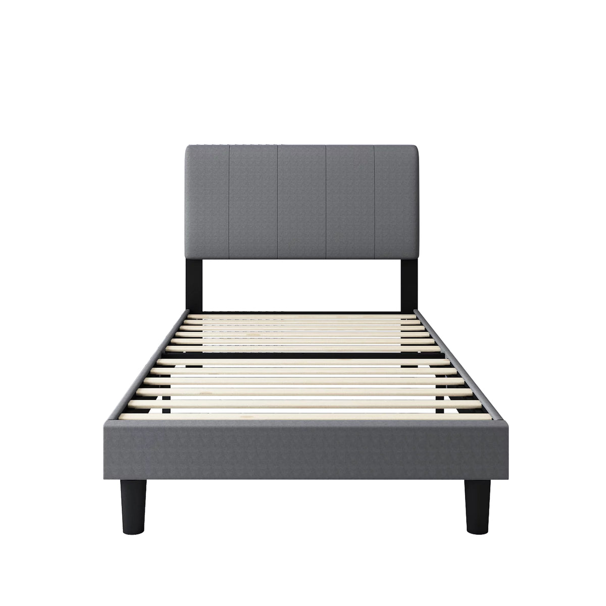 Gray Upholstered Twin Platform Bed with Headboard P31938