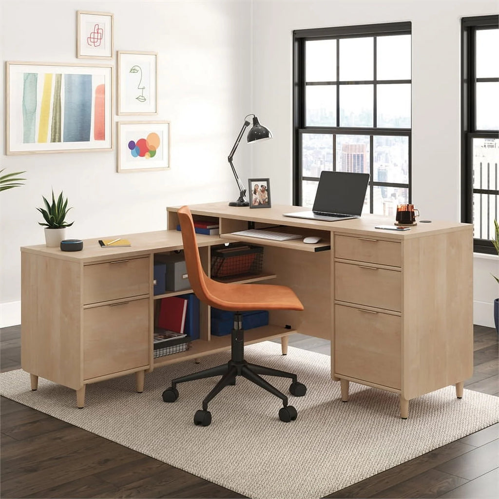 Contemporary L-Shaped Engineered Wood Desk X283556