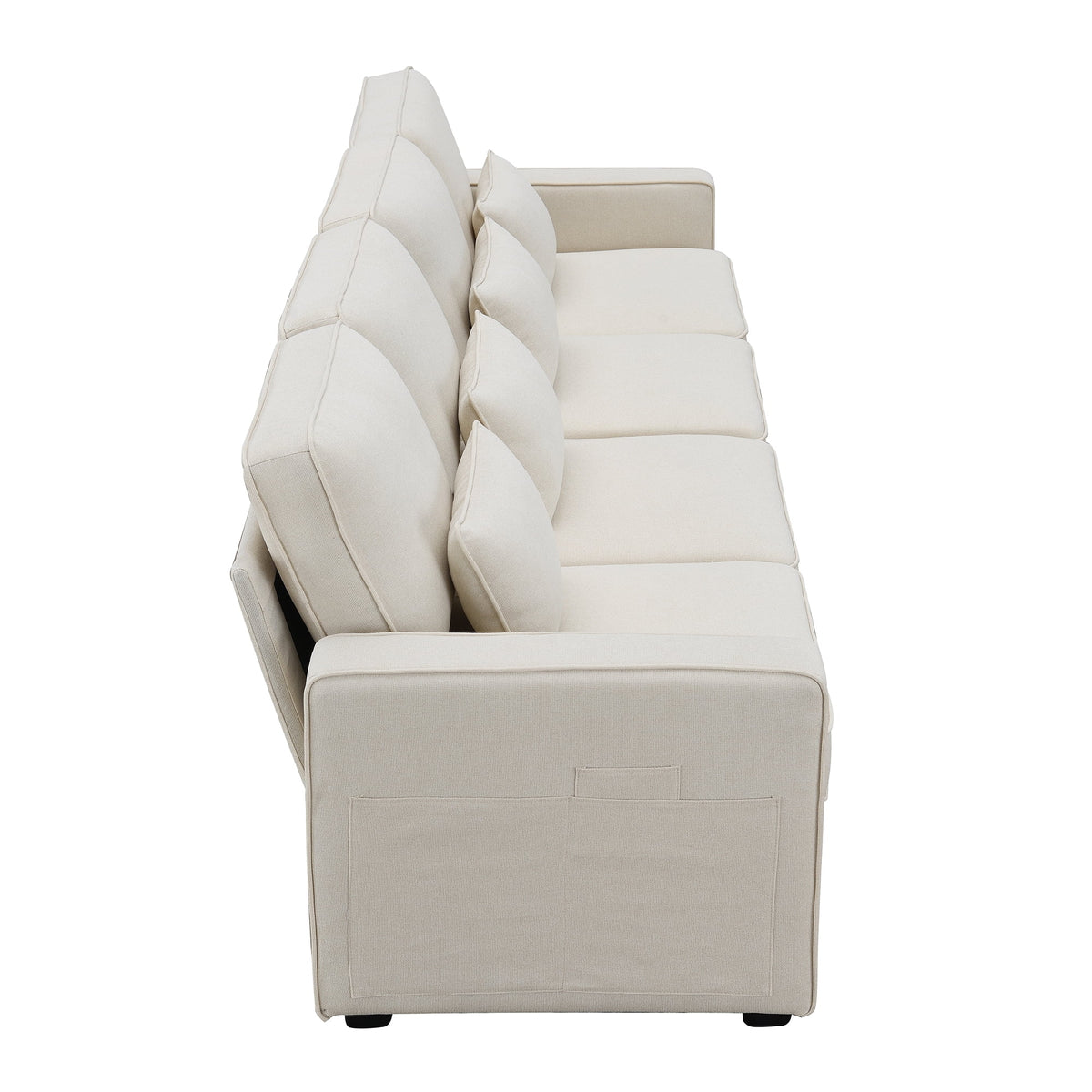 104" Beige 4-Seater Sofa with Armrest Pockets and Pillows U79913