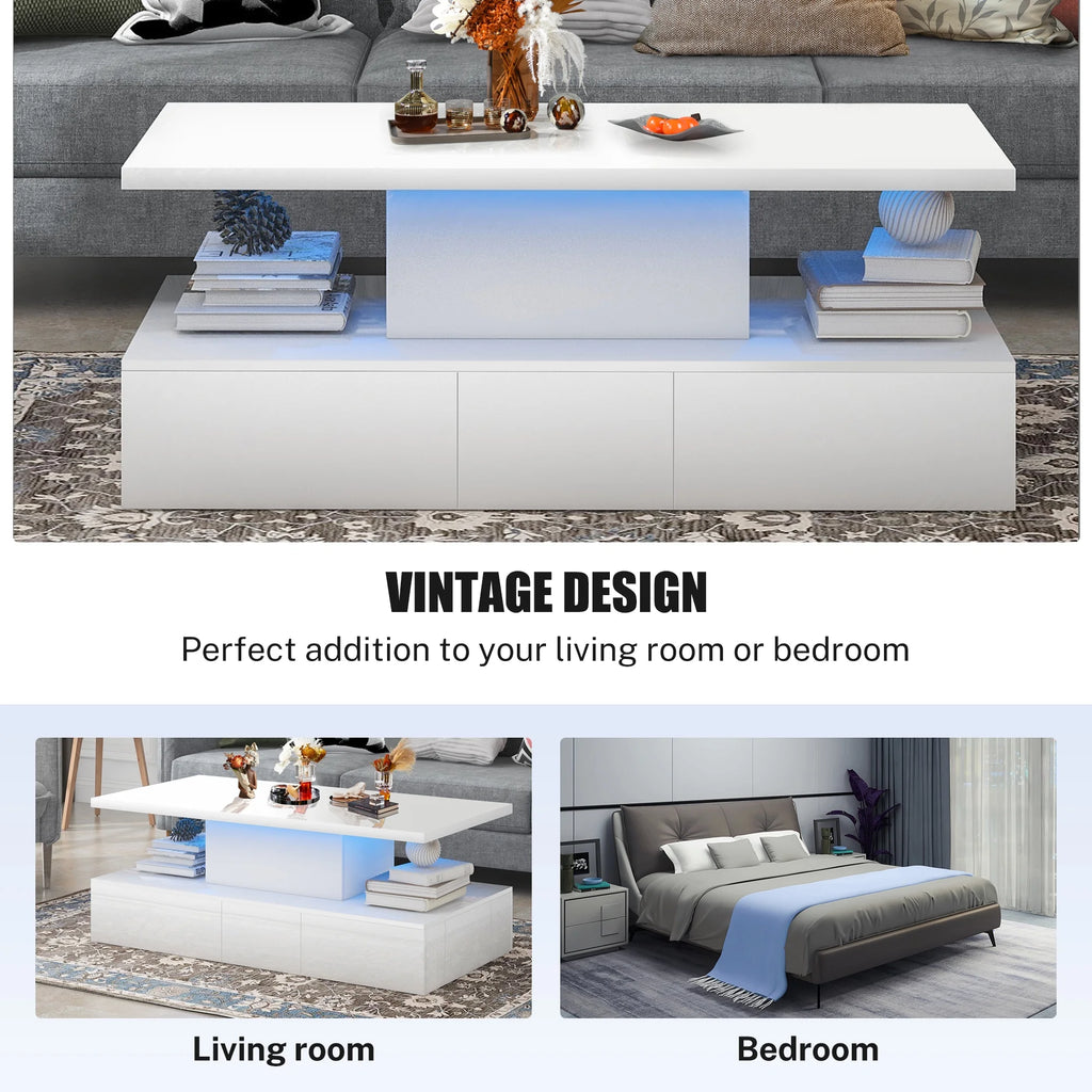 White LED Coffee Table with 4 Drawers Z4678