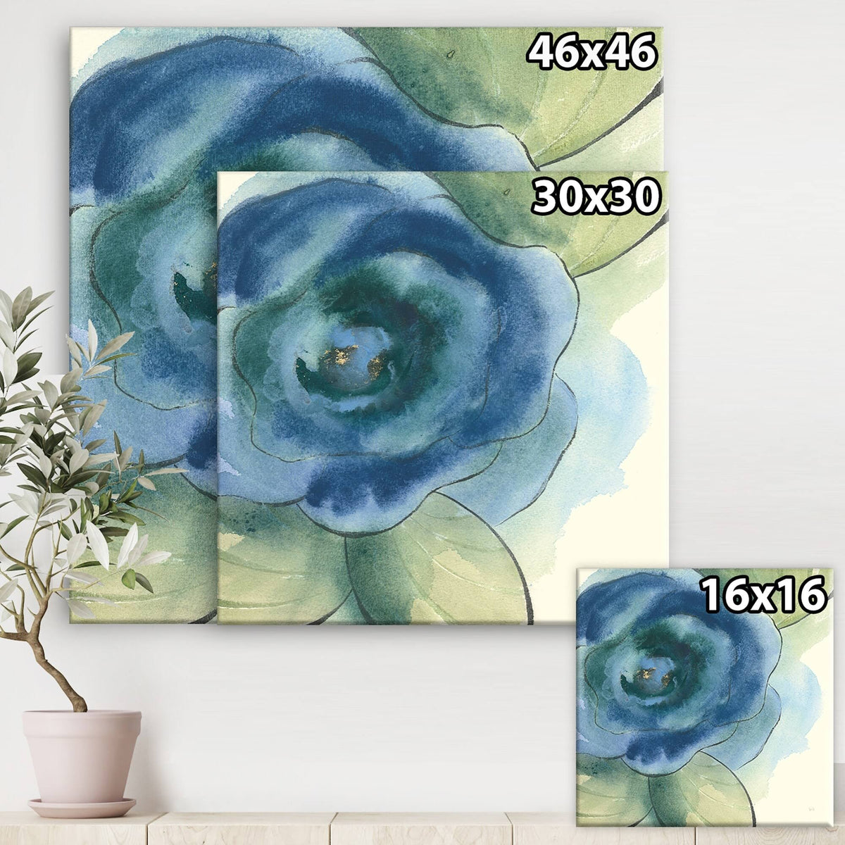 Blue Floral Poppies IV Canvas Artwork Print - 36 in. Wide x 36 in. High E630