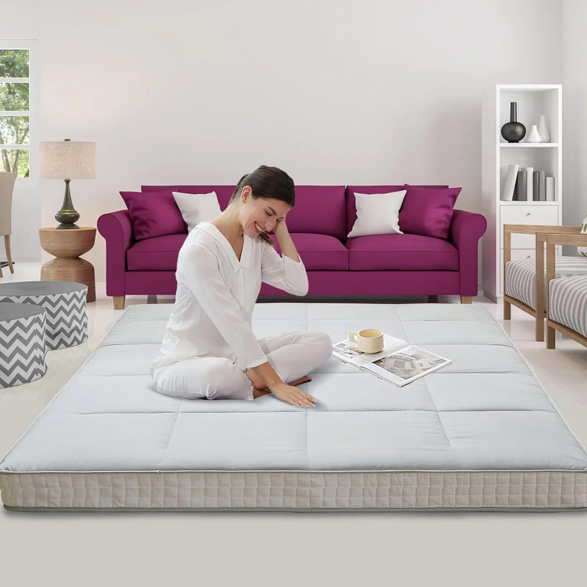 Japanese Floor Futon Mattress Grey Queen Size D82023