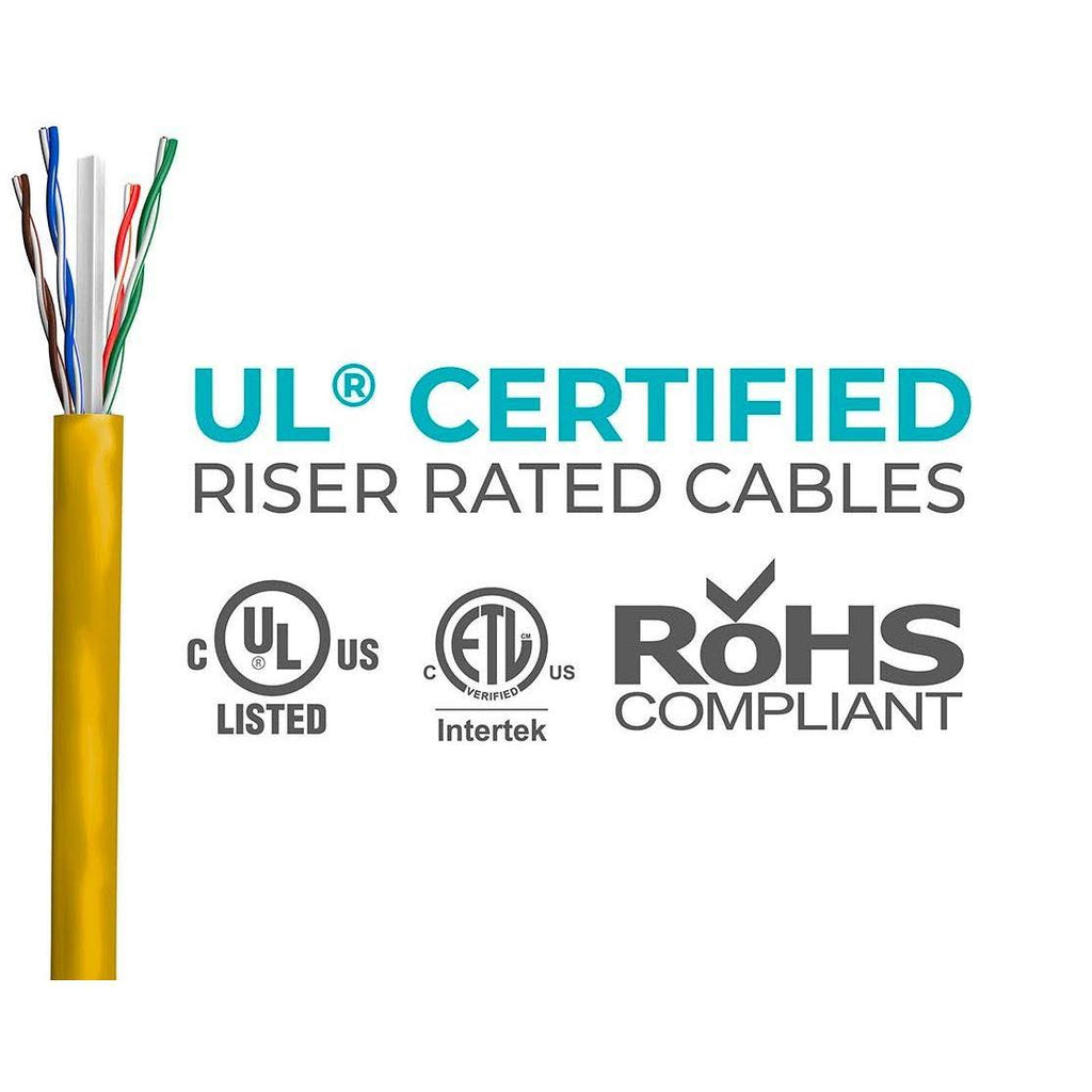 Cat6 Ethernet Bulk Cable, Solid, 550Mhz, UTP, CMR, Pure Bare Copper, 23AWG, 1000ft, Yellow X377240