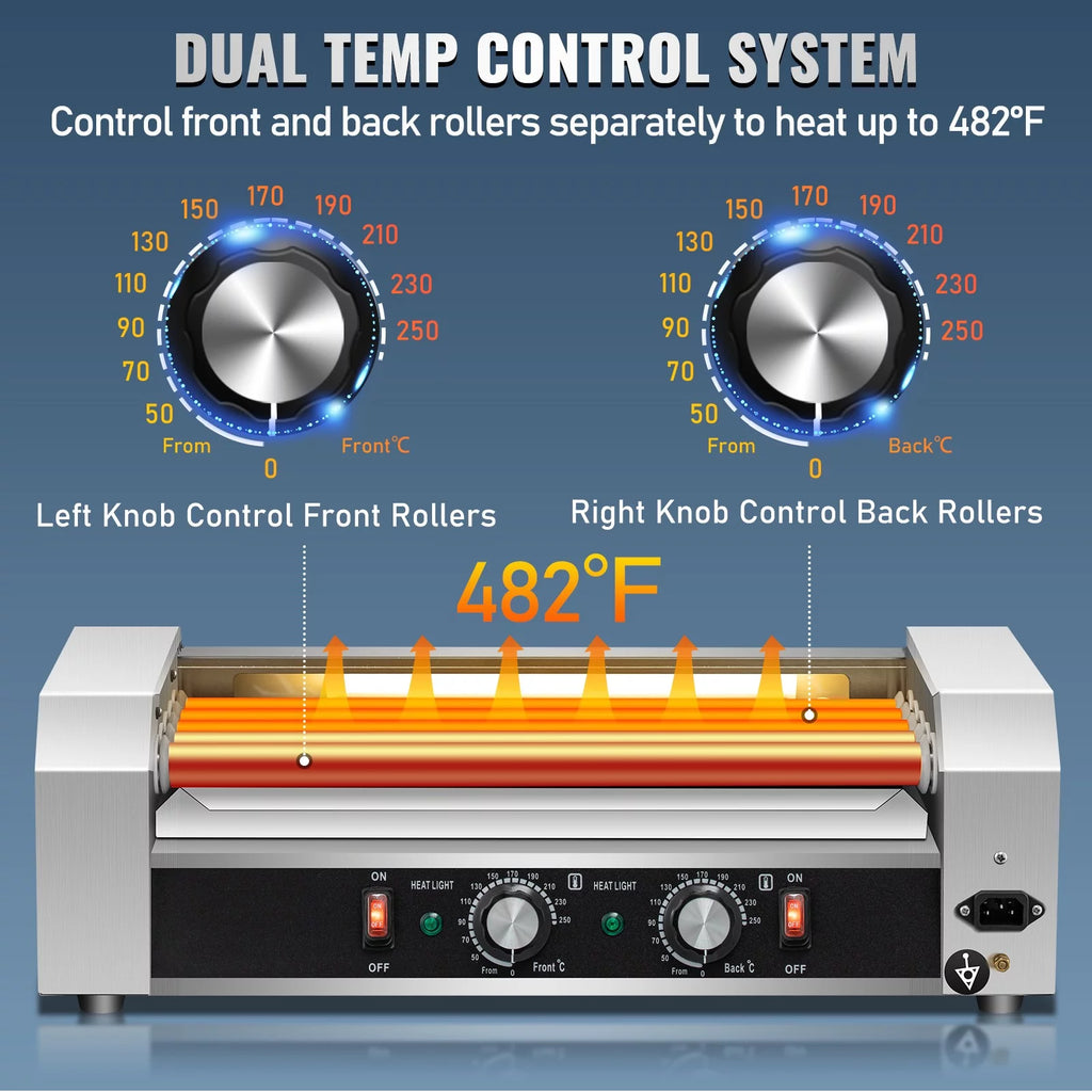 12 Hot Dog 5 Roller Grill Cooker Machine Stainless Steel 750W D4739