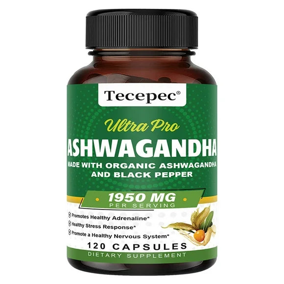 Organic Ashwagandha Capsules 1950mg with Black Pepper Extract 120 Capsules J37812