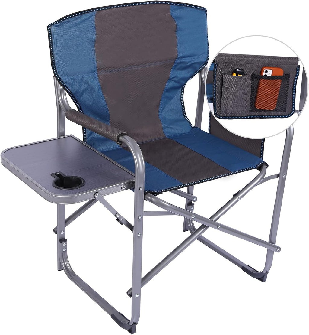 Blue 2 Pack Heavy Duty Folding Director Chair with Side Table V518