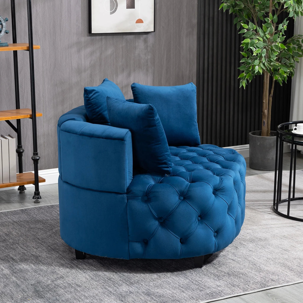 Navy Blue Velvet Oversized Barrel Accent Chair with 3 Pillows E8245