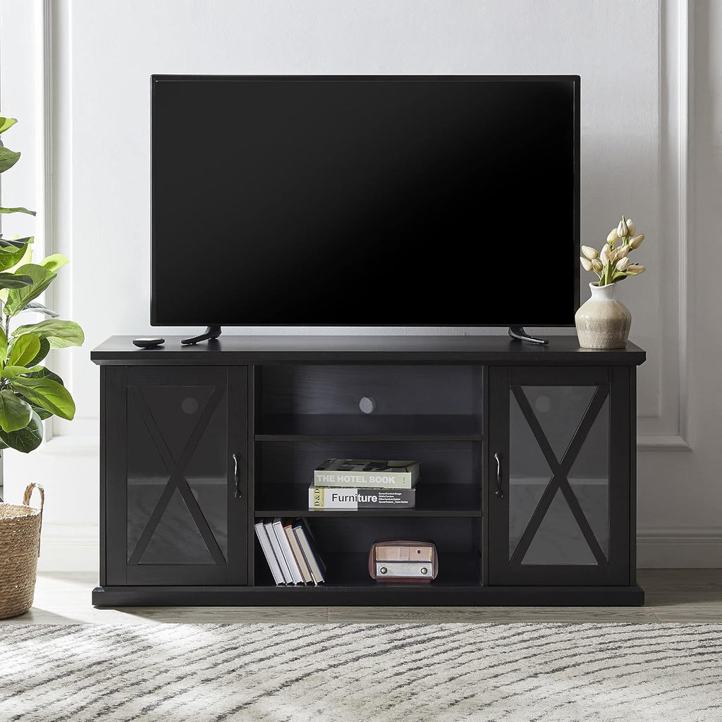 Black TV Stand with Storage Adjustable Shelves G558