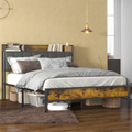 Log Brown Full Size Metal Bedframe with Headboard R5228