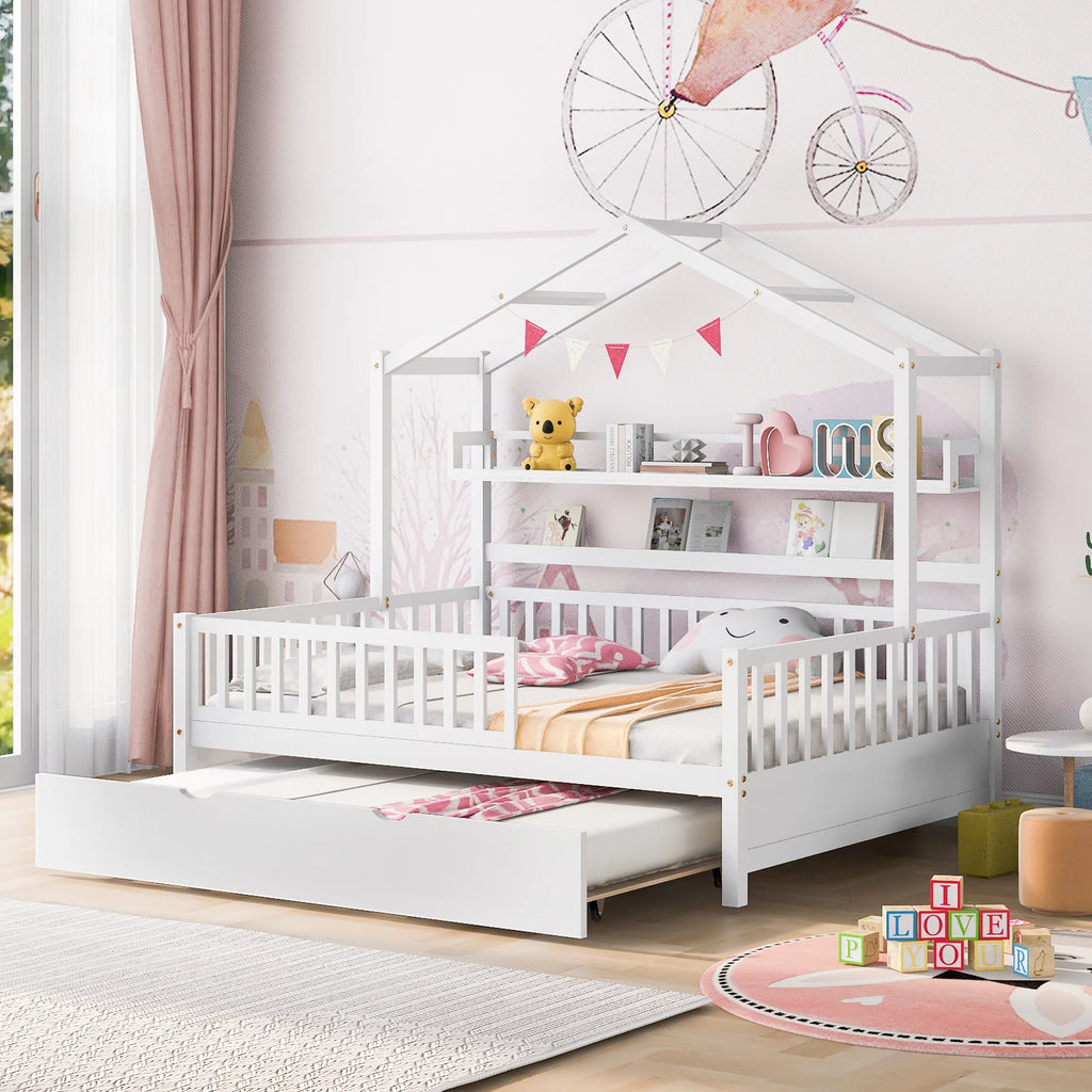 Gray Wood Twin House Bed with Trundle X808