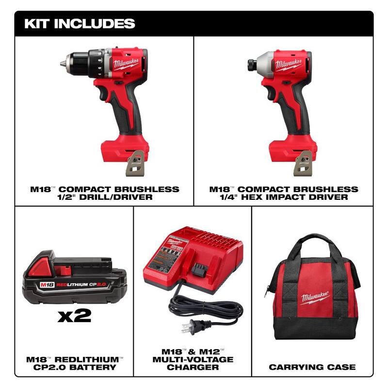 18V Lithium-Ion Brushless Cordless Compact Drill/Impact Combo Kit (2-Tool) F7289