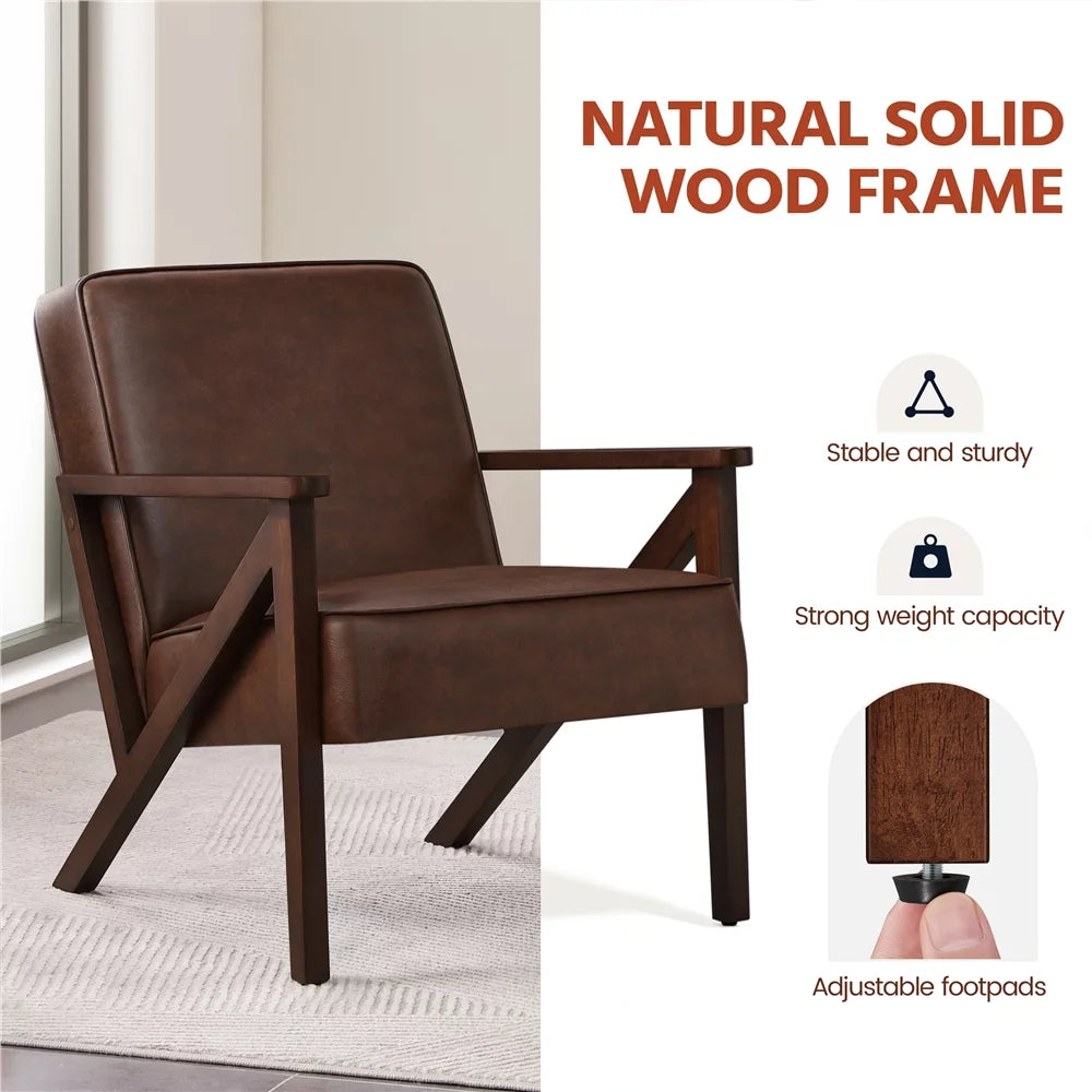 Dark Brown Faux Leather Accent Chair with Wood Legs P520513