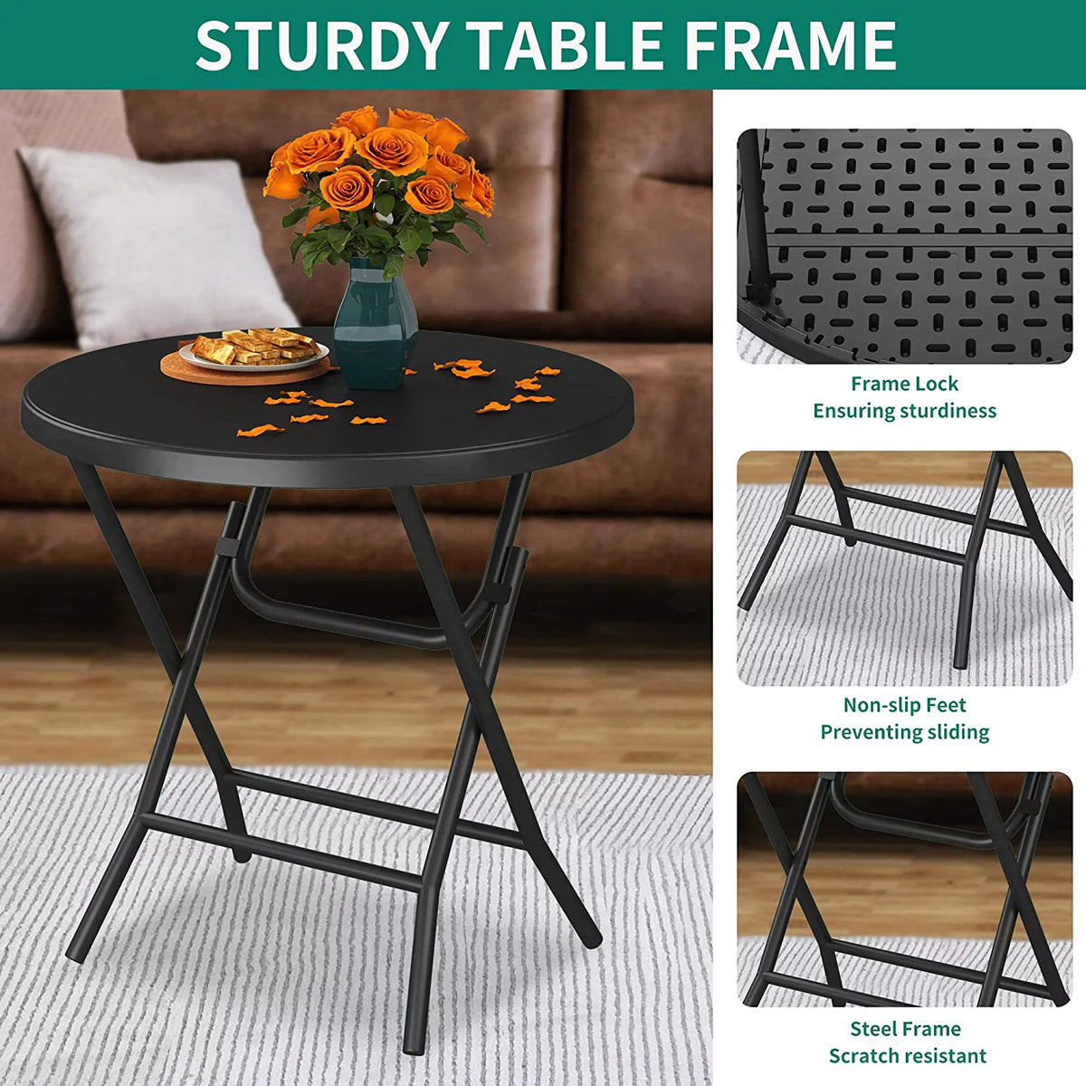 32 Inch Round Folding Table Black E153