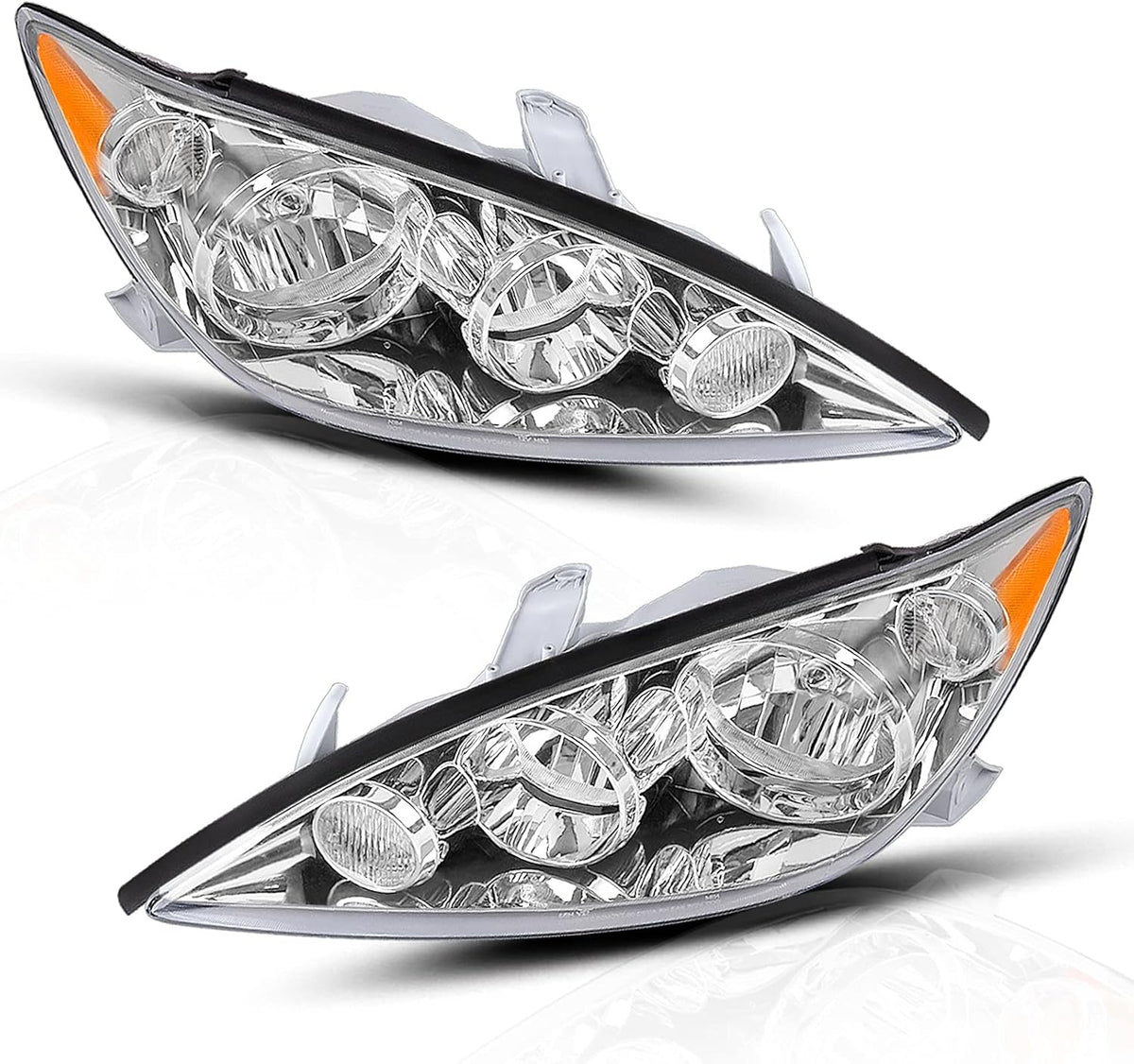 Chrome Housing Amber Reflector Clear Lens Headlight Assembly U7659
