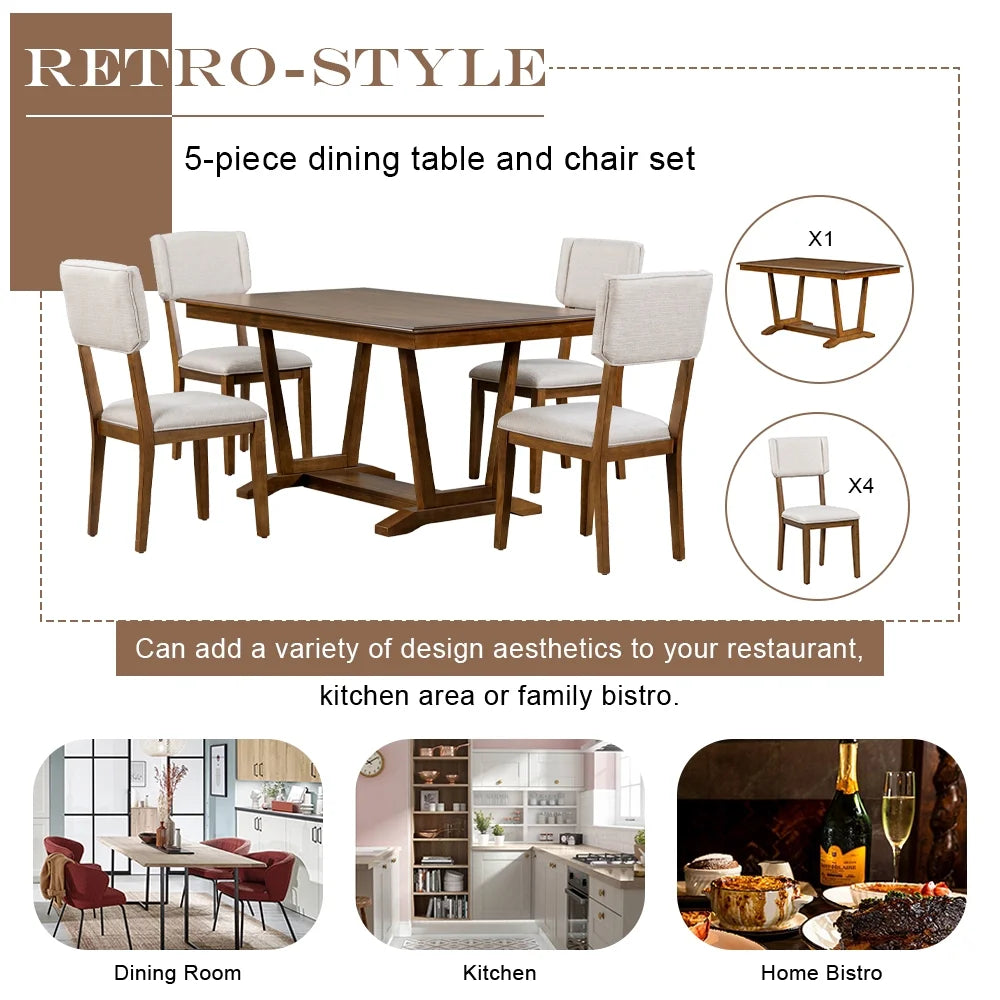 5 Piece Wood Dining Table Set with 4 Upholstered Chairs N204379