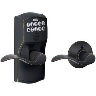 Aged Bronze Keypad Entry with Auto-Lock and Accent Levers T986861