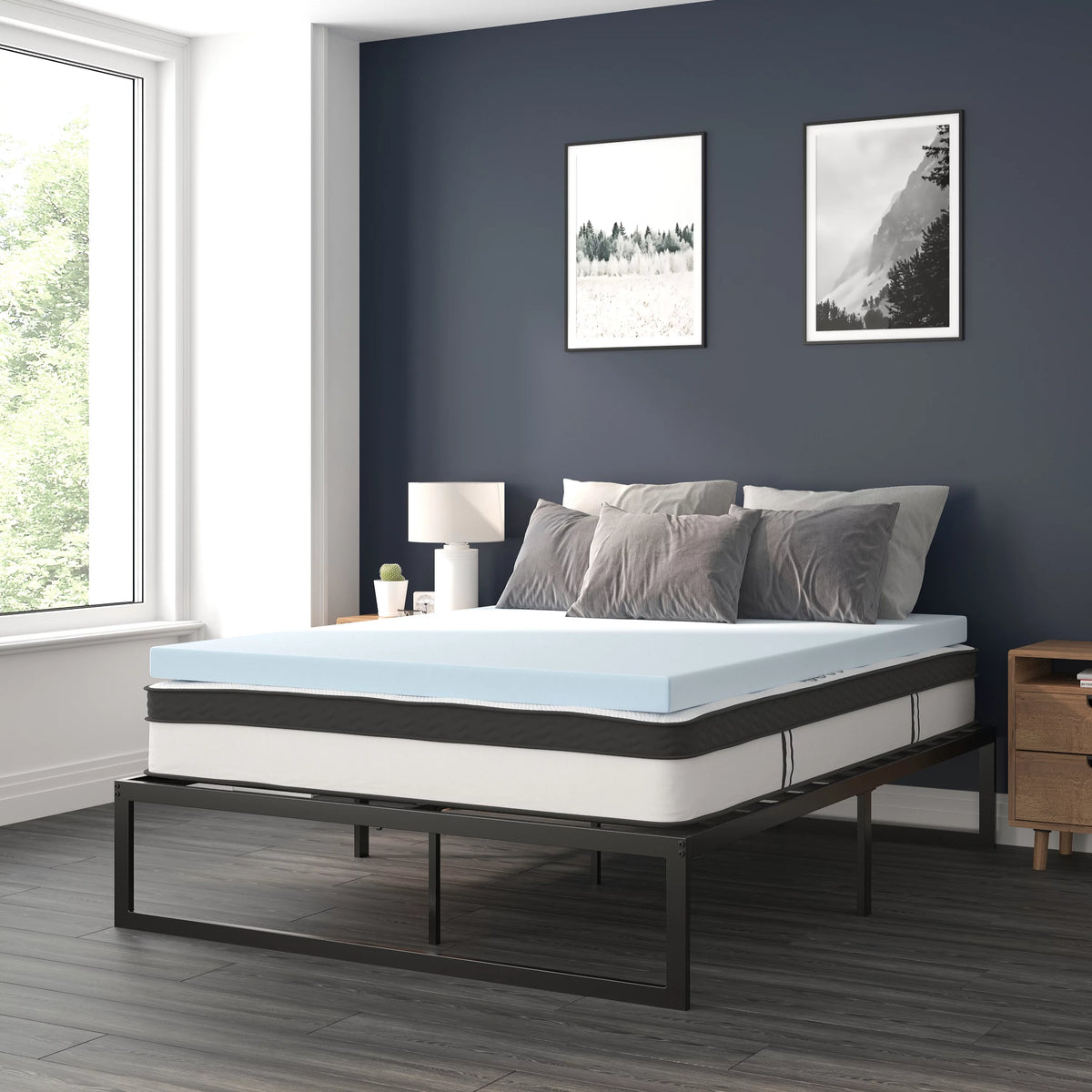 14 Inch Metal Platform Bed Frame with Mattress and Topper - Queen N32668
