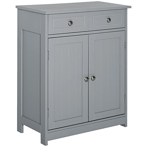Grey Wooden Bathroom Floor Cabinet with 2 Doors and 2 Drawers N967