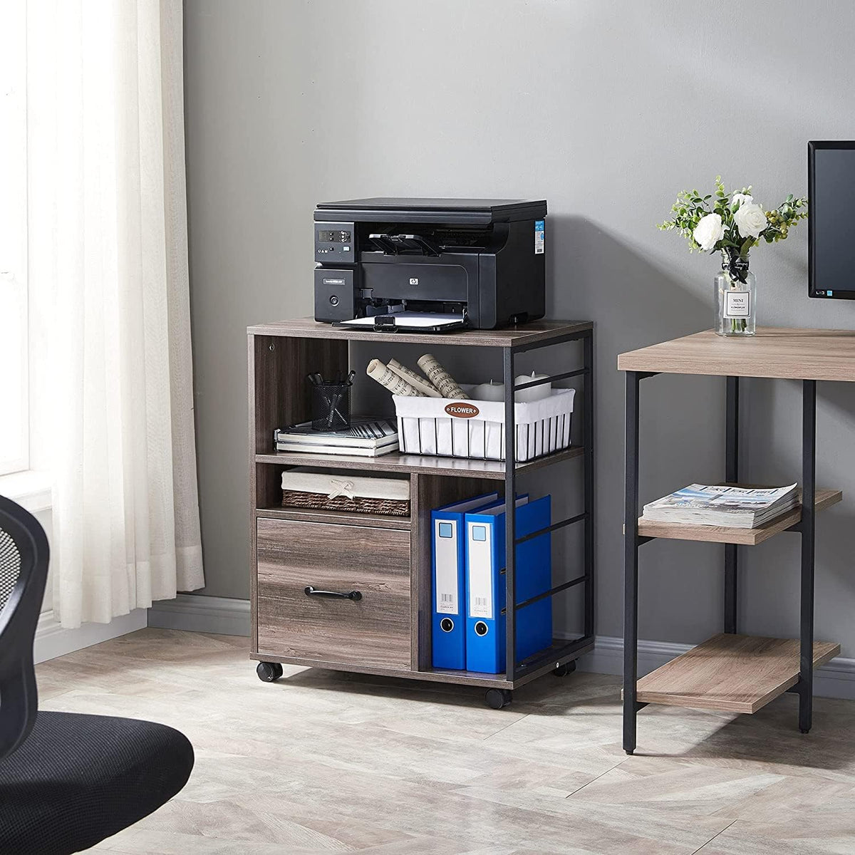 Retro Grey Mobile File Cabinet with Drawer B7122