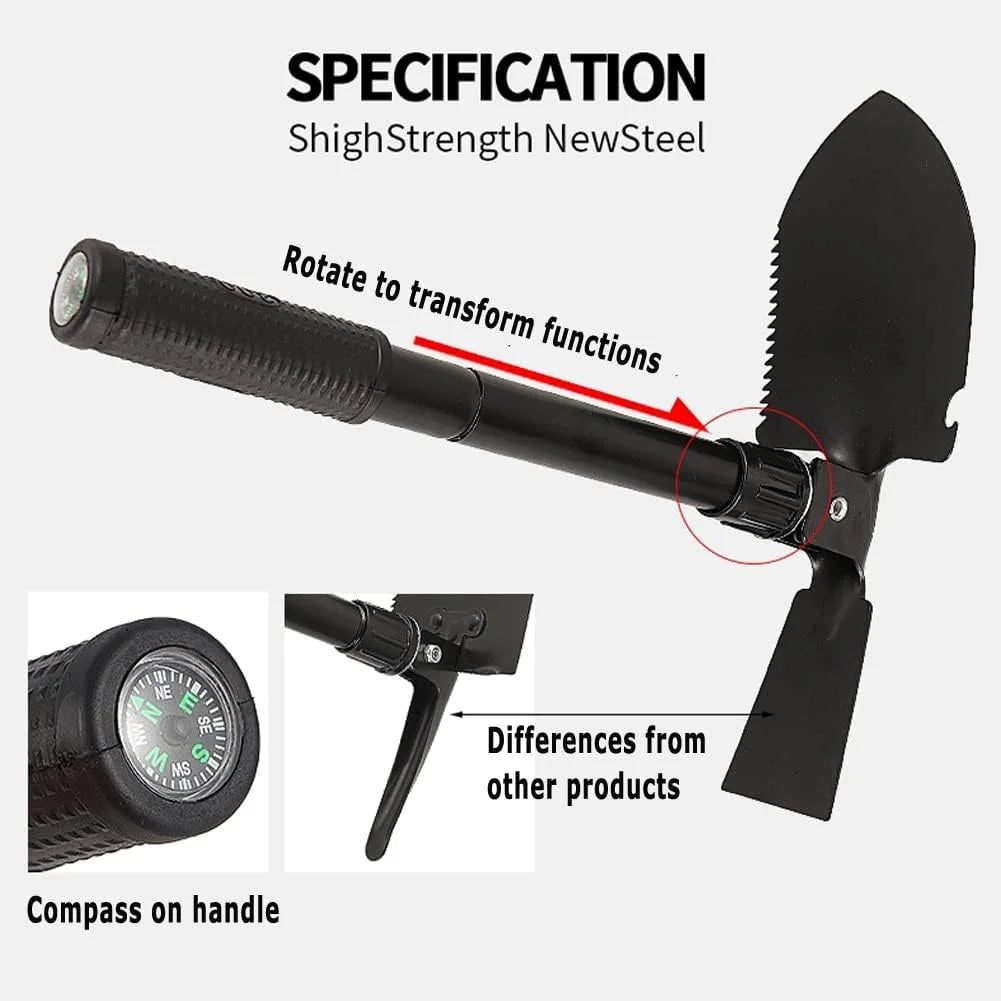 Black Folding Camping Shovel with Carrying Pouch I50001