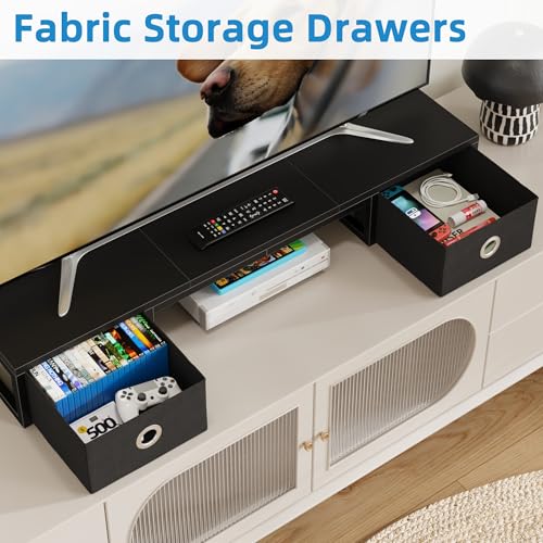 Rustic Brown TV Riser with Fabric Drawers and Steel Legs Y26083