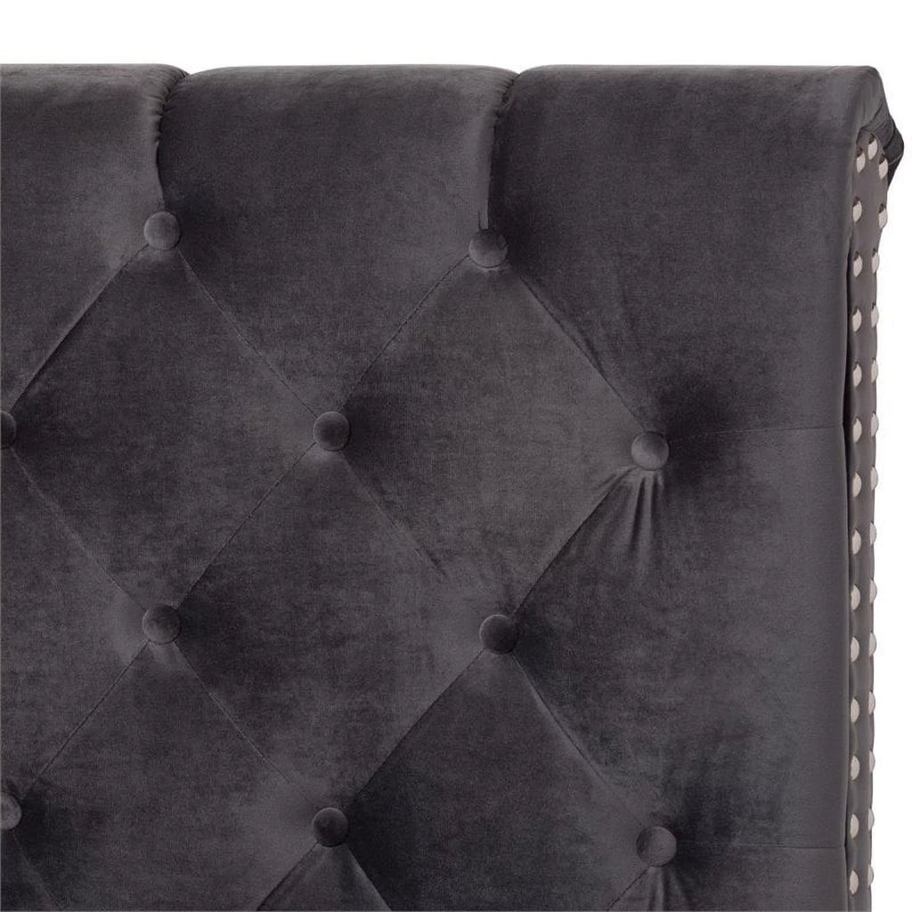 Gray Velvet Upholstered King Bed D712