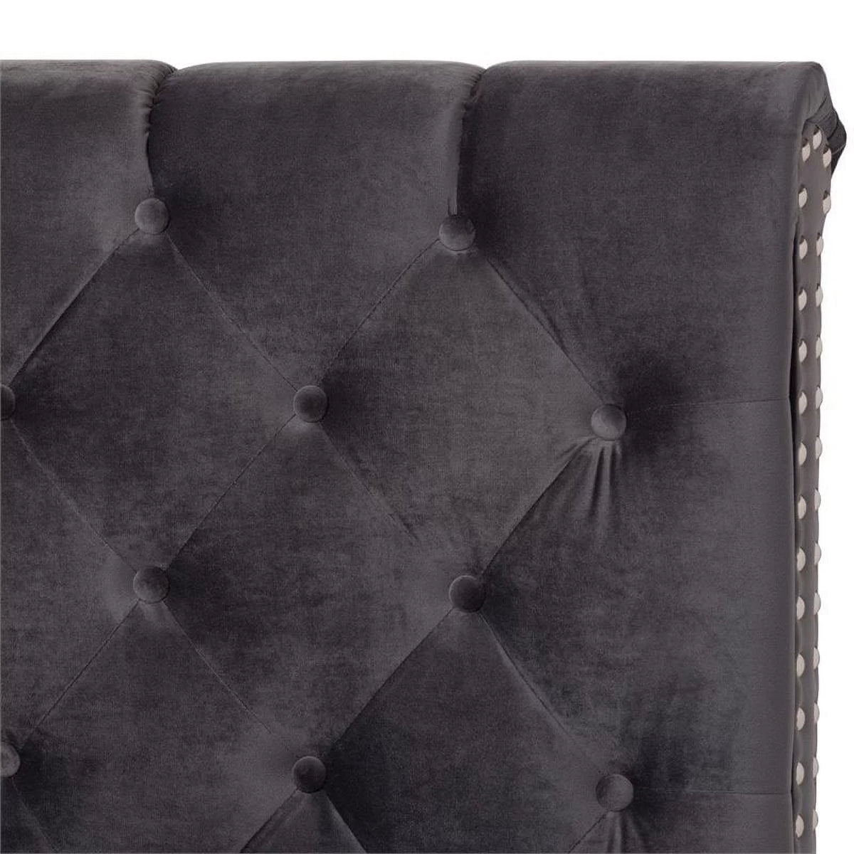 Gray Velvet Upholstered King Bed D712