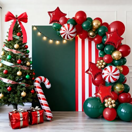 Red and Green Christmas Balloon Arch Kit with Candy Cane and Star Foil Balloons P14236