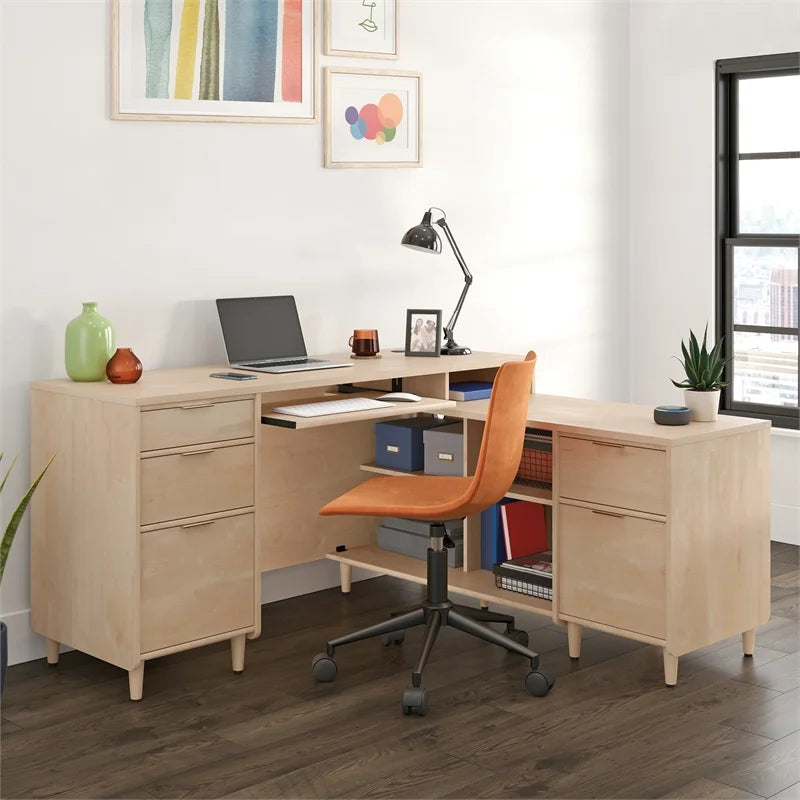 Contemporary L-Shaped Engineered Wood Desk X283556