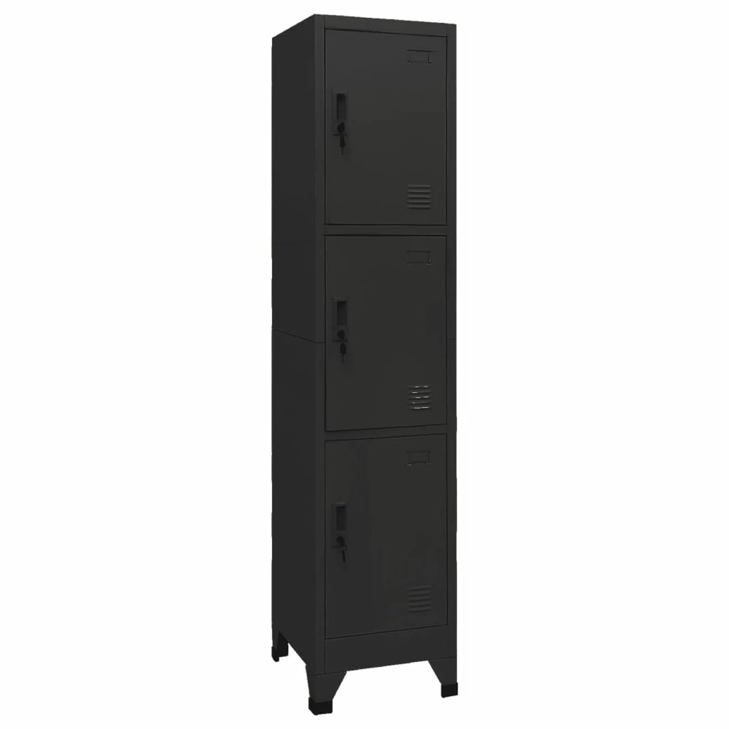 Black Steel Locker Cabinet with 3 Lockable Doors E322