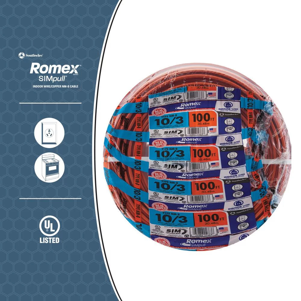 10/3 100' Orange Residential Indoor Electrical Wire Type NM-B B55133