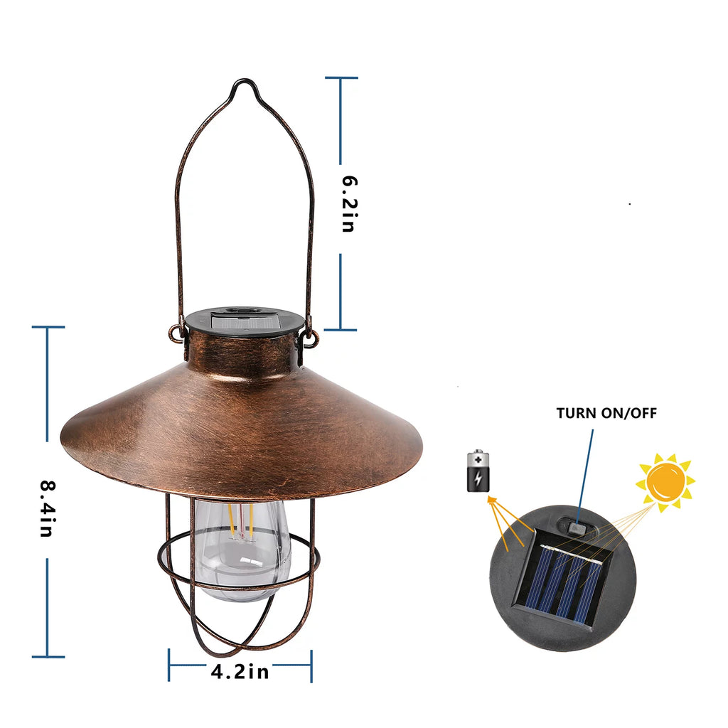 Metal Hanging Solar Lantern Waterproof with Edison Bulb O492