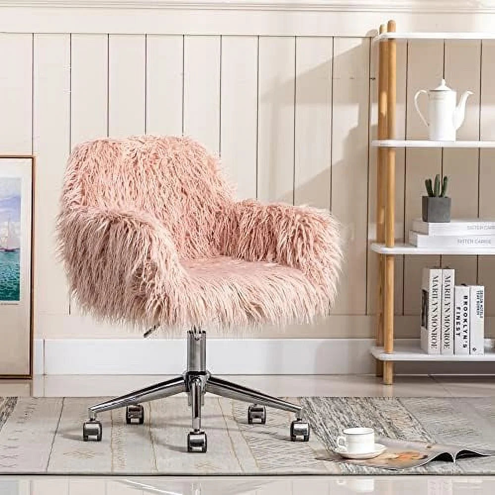 Fluffy Faux Fur Swivel Office Chair with Wheels D2524