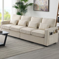 104" Beige 4-Seater Sofa with Armrest Pockets and Pillows U79913
