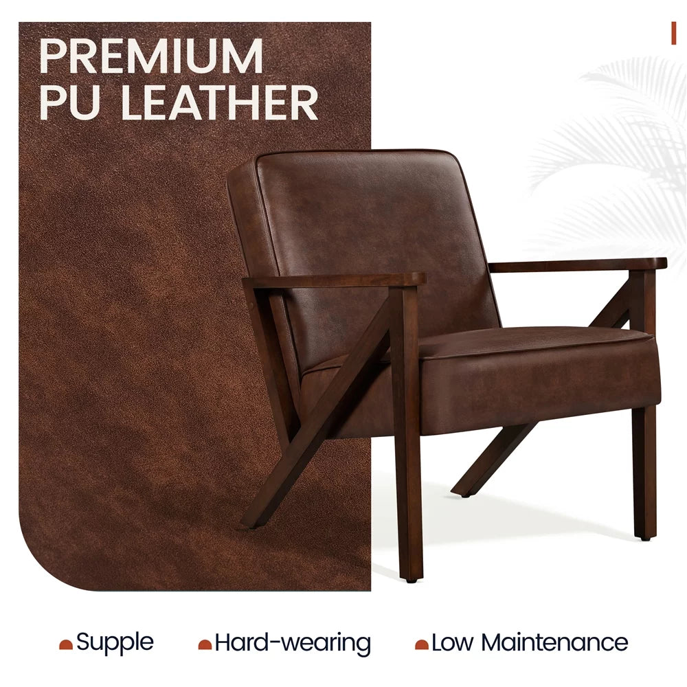 Dark Brown Faux Leather Accent Chair with Wood Legs P520513
