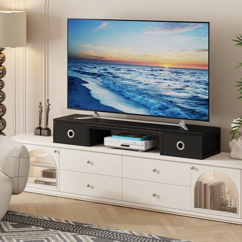 Rustic Brown TV Riser with Fabric Drawers and Steel Legs Y26083