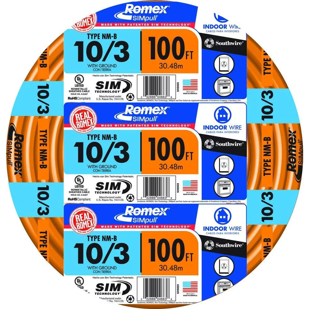 10/3 100' Orange Residential Indoor Electrical Wire Type NM-B B55133