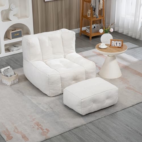 Blue Fluffy Bean Bag Chair with Memory Foam and Ottoman A489324