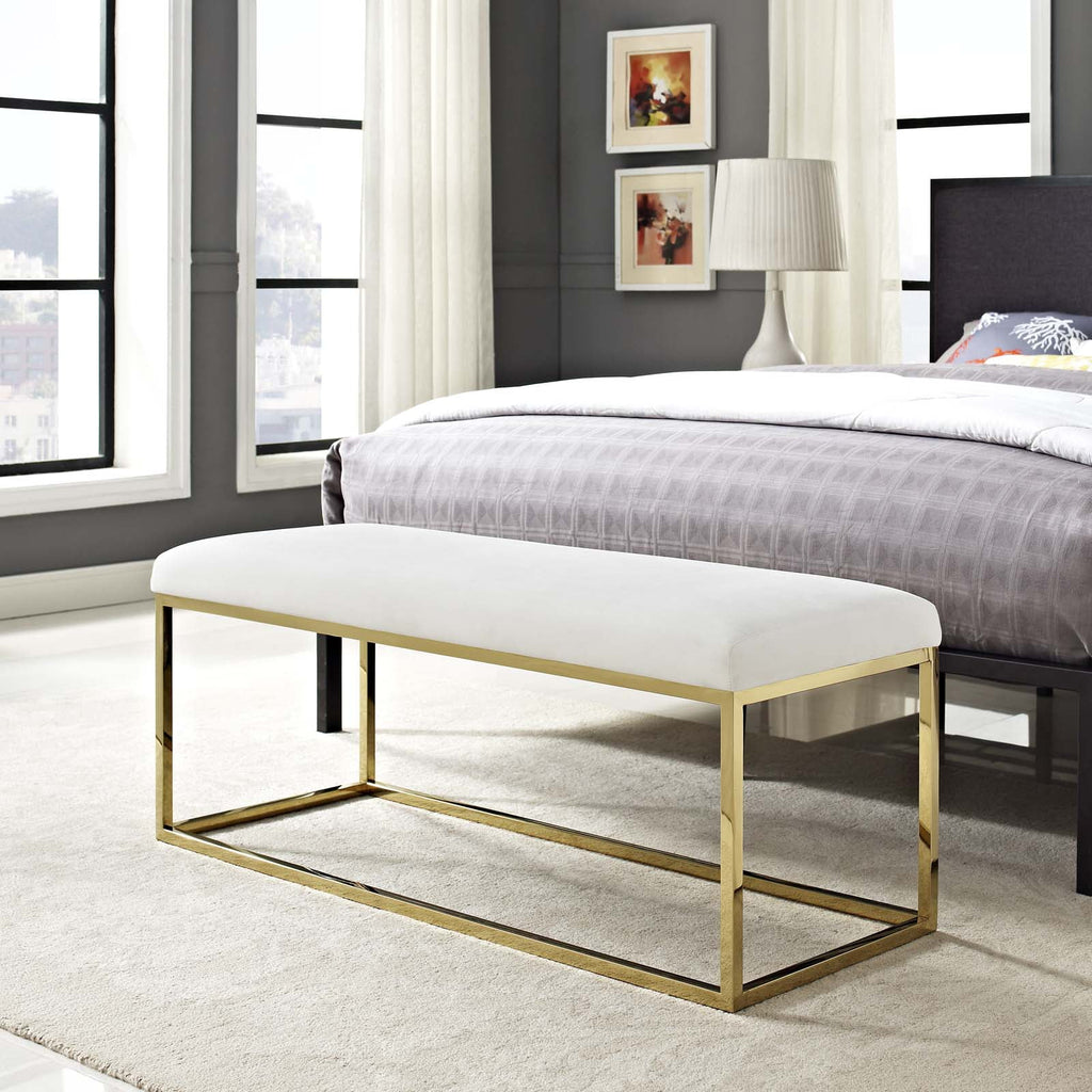 Gold Ivory Velvet Accent Chair Bench S270545